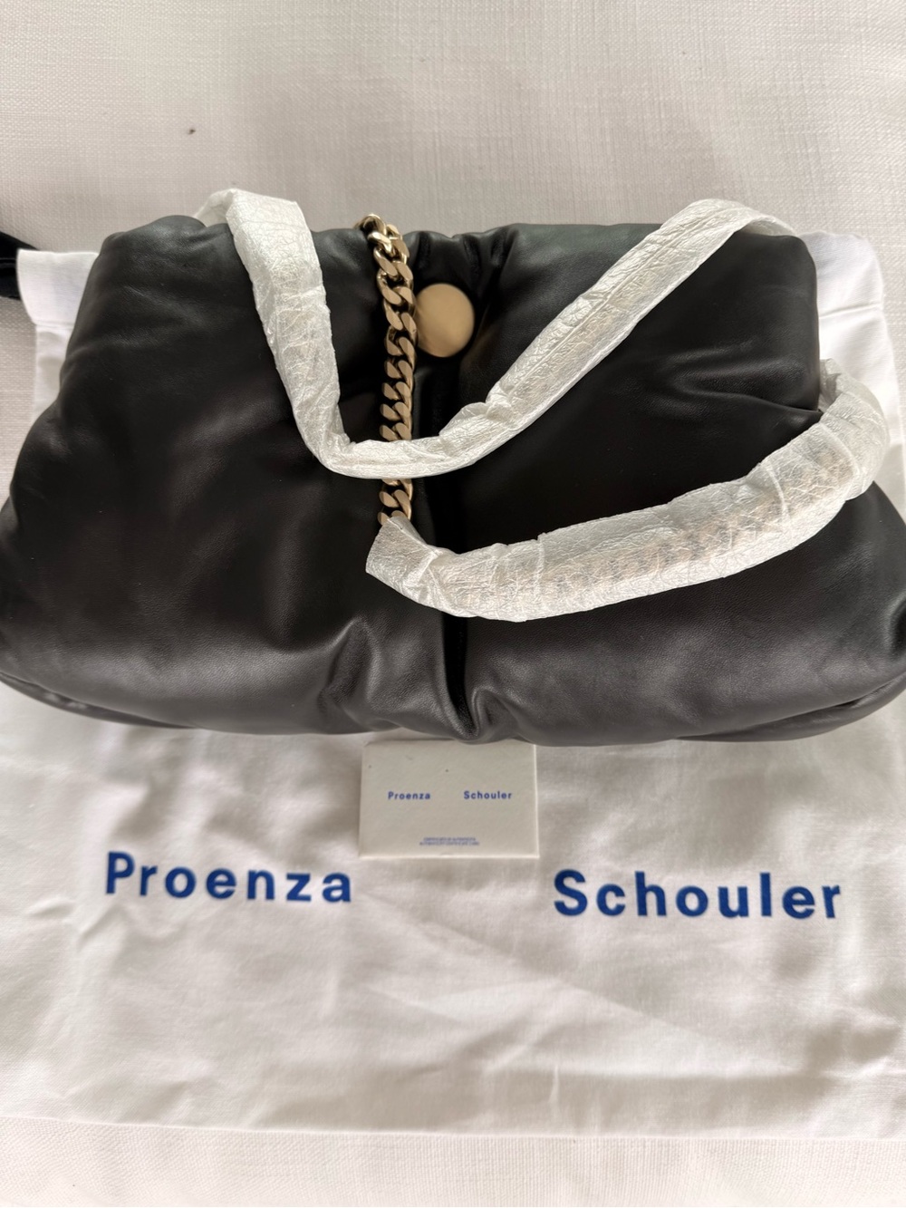 Proenza Schouler Black Leather Shoulder Bag with Gold Chain Accent